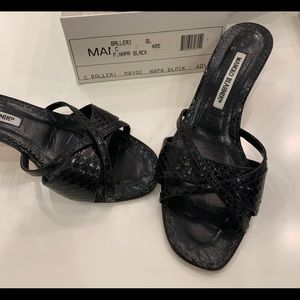 Manolo Blahnik black lizard mule.